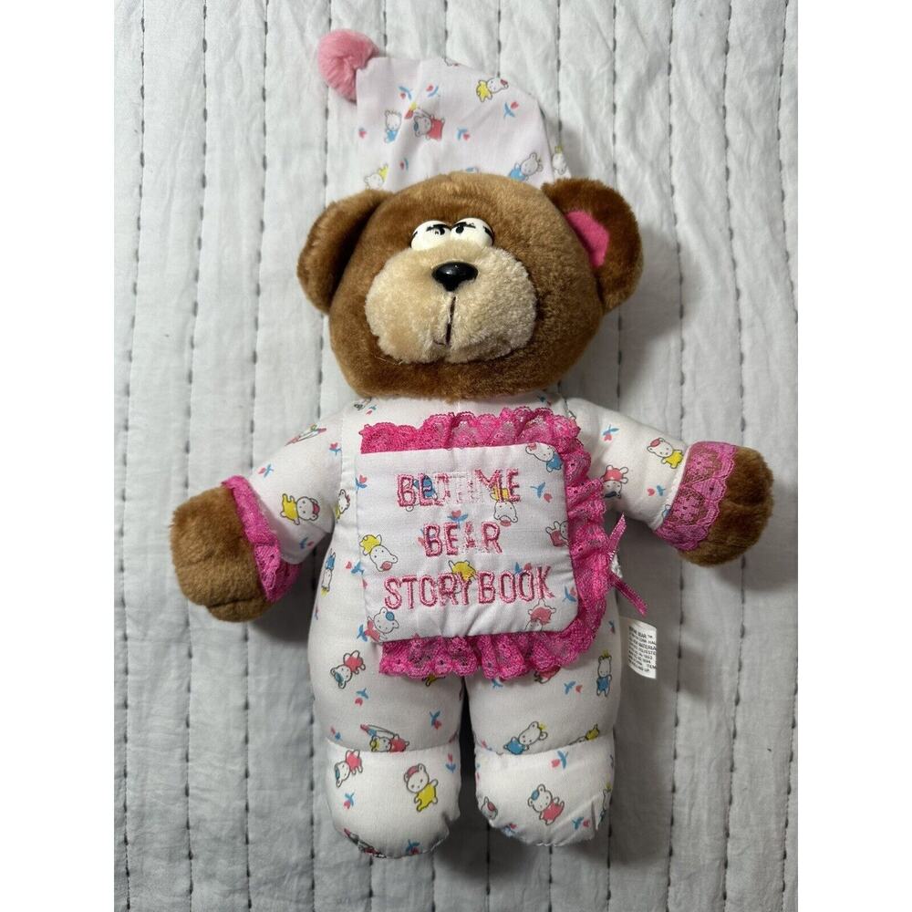 Vintage Tara Toy Bedtime Bear pink Storybook Teddy Plush Pajamas & Nightcap 9”